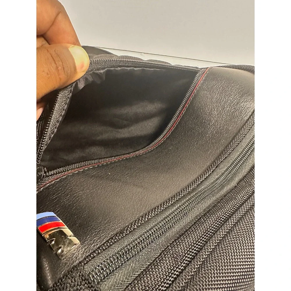 BMW M Sport Black Quilted Ballistic Nylon Leather Laptop Briefcase Bag Mens
